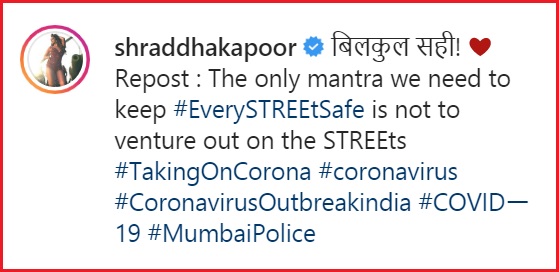 Shraddha Kapoor Has The Best Reaction To Mumbai Police’s Coronavirus Meme Based On “Stree” Movie - RVCJ Media