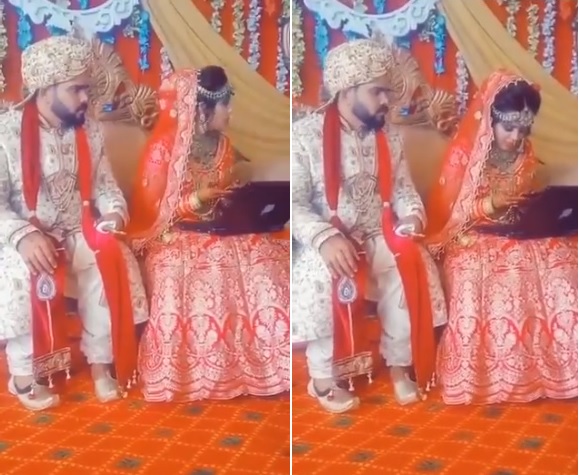 Bride Working On Laptop At Wedding While Groom Looking At Her Sparks Funny Reactions On Twitter RVCJ Media