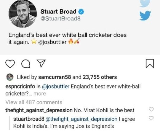 Stuart Broad Has A Cool Reply To Fan Calling Virat Kohli Better White Ball Player Than Jos Buttler RVCJ Media
