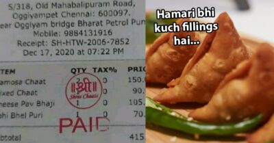 Restaurant Bill Says, “Never Hurt Samosa Or Kachori, They Too Have Fillings Inside”. Twitter Reacts RVCJ Media