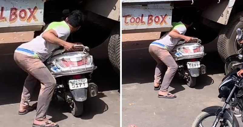 Man Passes His Scooter Under A Truck To Escape Traffic Jam, Video Goes Viral RVCJ Media