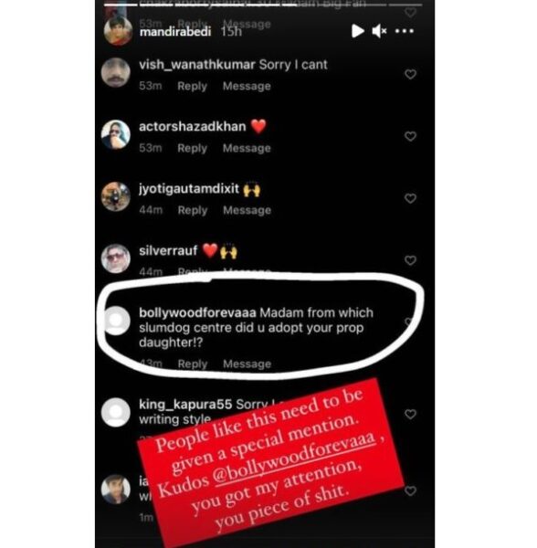 Mandira Bedi Shuts Down Hater Who Calls Her Adopted Daughter “Prop” From A “Slumdog Centre” - RVCJ Media