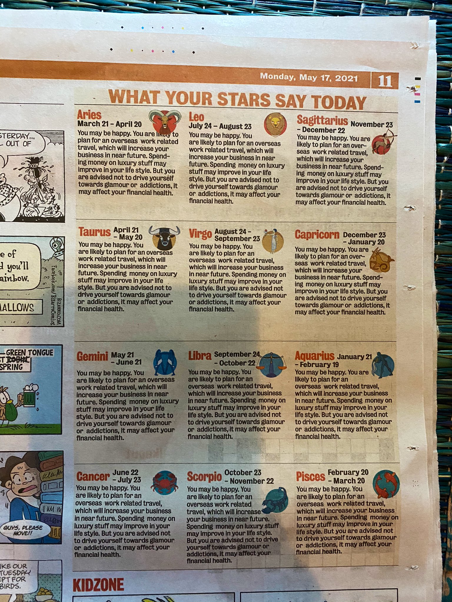 Newspaper Publishes 100 Same Predictions For All 12 Zodiac Signs, Gets