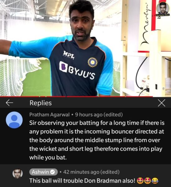 R Ashwin Has An Epic & Funny Response To Fan Who Points Out A Weakness In His Batting RVCJ Media