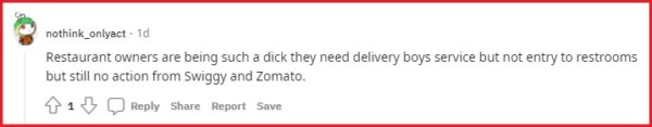Restaurant Bans Zomato & Swiggy Delivery Boys From Using Toilet, Netizens Debate - RVCJ Media