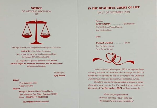 Guwahati Lawyer Couple’s Constitution Themed Wedding Card Goes Viral, Twitter Loves It RVCJ Media