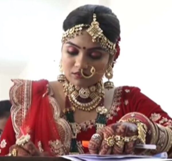 Bride Gives Exam In Wedding Dress Right Before Shaadi, Netizens Call It Publicity Stunt & Drama - RVCJ Media