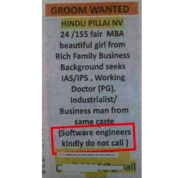 Matrimonial Ad Asks Software Engineers To Stay Away, Sparks Hilarious Reactions On Twitter - RVCJ Media