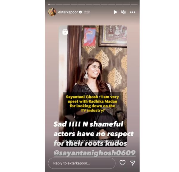 Ekta Kapoor Hits Out At Radhika Madan For Her Comments On TV Industry, Lauds Sayantani Ghosh - RVCJ Media