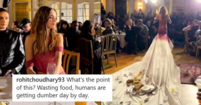Model Ramp Walks Dressed As A Dirty Tablecloth With Food On It, Netizens Go Berserk