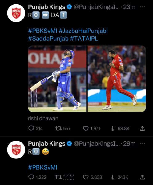 PBKS Took A Dig At Rohit Sharma, MI’s Kickass Reply Made PBKS Delete Their Tweet - RVCJ Media