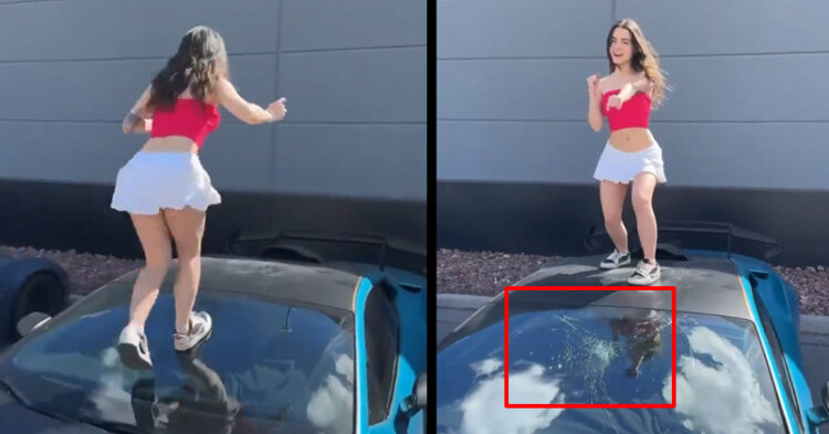Girl Damages Lamborghini’s Windshield While Dancing On Its Roof, Video Goes Viral