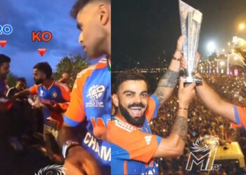 Virat Kohli Convinced Rohit Sharma To Pose With T20 WC Trophy During Victory Parade, Watch Video