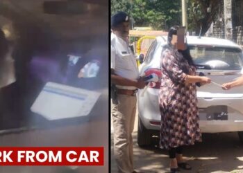 Work On Wheels- Bengaluru Woman Caught Using Laptop While Driving