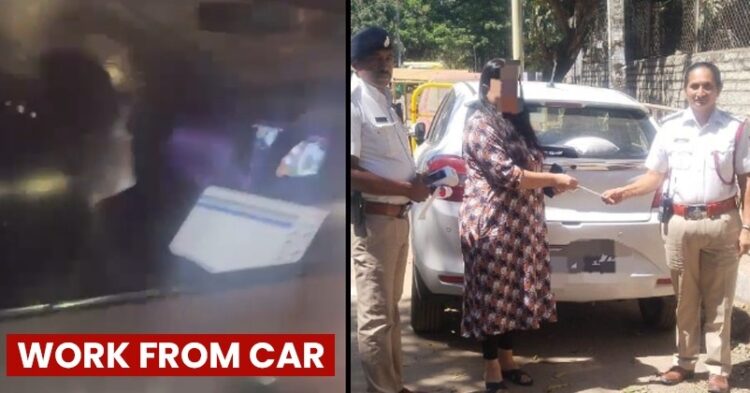 Work On Wheels- Bengaluru Woman Caught Using Laptop While Driving 1 Work On Wheels- Bengaluru Woman Caught Using Laptop While Driving