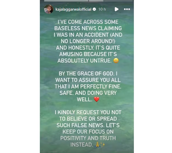 Kajal Aggarwal Breaks Silence On De*th Hoax, Urges People To Focus On Positivity - RVCJ Media
