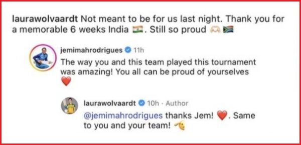 “Still So Proud,” Jemimah Rodrigues &Amp; Laura Wolvaardt’s Beautiful Online Exchange Goes Viral 4 “Still So Proud,” Jemimah Rodrigues & Laura Wolvaardt’s Beautiful Online Exchange Goes Viral - RVCJ Media