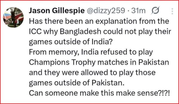 Jason Gillespie Reveals Why He Deleted His Tweet Questioning ICC’s Action On Bangladesh - RVCJ Media