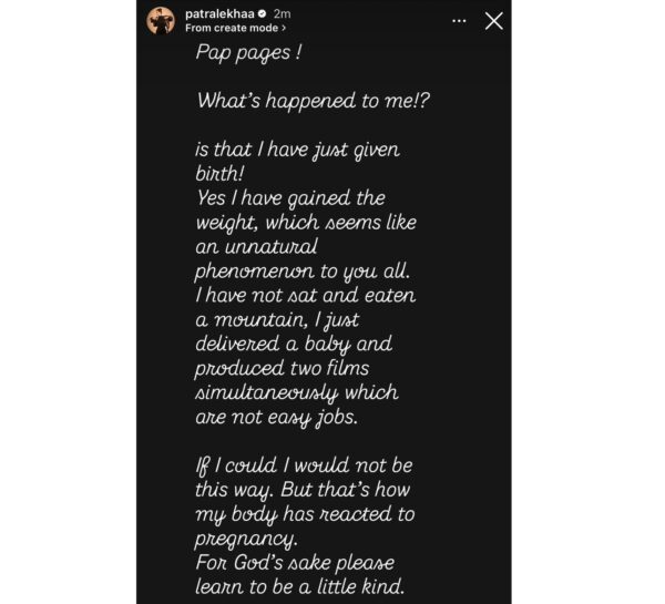 “I Recently Gave Birth….,” Patralekhaa Fires Back At Body-Shamers With Powerful Post - RVCJ Media
