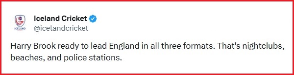 Harry Brook Ready For Captaincy, Iceland Cricket Takes A Jibe, “Nightclubs, Beaches &Amp;….” 3 Harry Brook Ready For Captaincy, Iceland Cricket Takes A Jibe, “Nightclubs, Beaches &….” - RVCJ Media