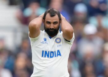 Mohammed Shami running in to bowl during a match