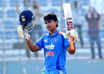 Vaibhav Sooryavanshi playing a shot for Rajasthan Royals in the IPL