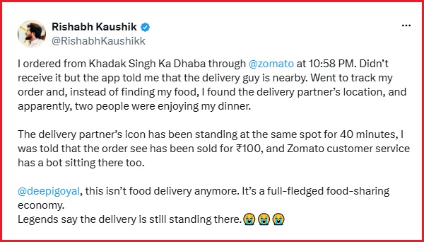 Delhi Man Tracked His Zomato Order, Only To Find 2 Strangers Eating His Dinner 3 Delhi Man Tracked His Zomato Order, Only To Find 2 Strangers Eating His Dinner - RVCJ Media