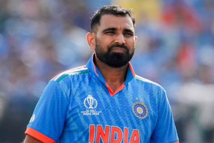 Mohammed Shami bowling for India in an ODI match