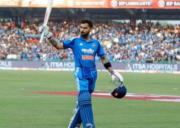 Virat Kohli celebrating a century for India in an ODI match